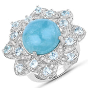 Bids.com 12.72 Carat Genuine Aquamarine and White Diamond .925 Sterling Silver Ring Rings White Smoke size 7.00,size 6.00,size 8.00