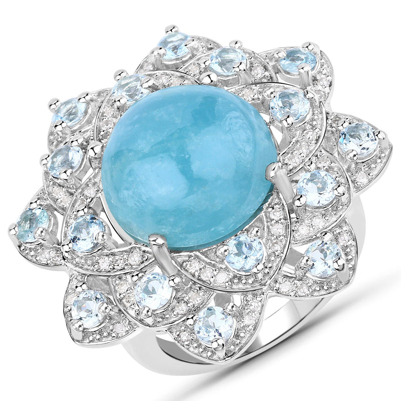 Bids.com 12.72 Carat Genuine Aquamarine and White Diamond .925 Sterling Silver Ring Rings White Smoke size 7.00,size 6.00,size 8.00