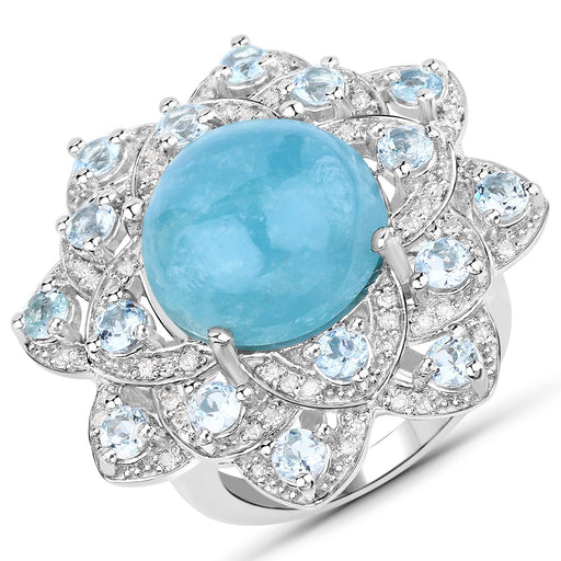 Bids.com 12.72 Carat Genuine Aquamarine and White Diamond .925 Sterling Silver Ring Rings White Smoke size 7.00,size 6.00,size 8.00