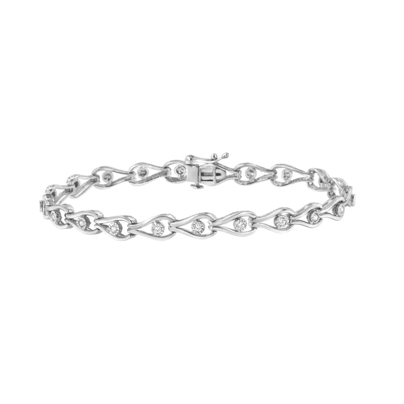 Bids.com .925 Sterling Silver 1/10 Cttw Miracle-Set Diamond Pear Shape and Bezel Link Bracelet (I-J Color, I3 Clarity) - 7.25" Bracelets White Smoke White.Sterling Silver / 7.25