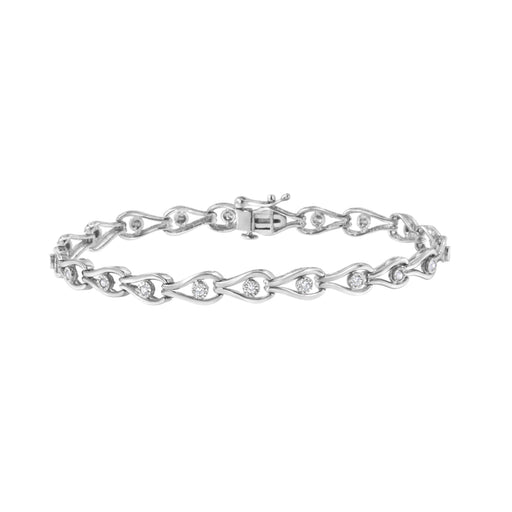 Bids.com .925 Sterling Silver 1/10 Cttw Miracle-Set Diamond Pear Shape and Bezel Link Bracelet (I-J Color, I3 Clarity) - 7.25" Bracelets White Smoke White.Sterling Silver / 7.25