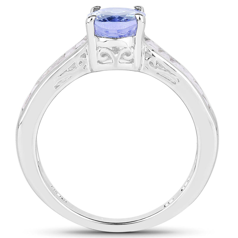 Bids.com 2.13 Carat Genuine Tanzanite & White Topaz .925 Sterling Silver Ring Rings White Smoke size 5.00,size 10.00,size 6.00,size 7.00,size 8.00,size 9.00
