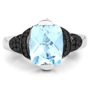Bids.com 3.81 Carat Genuine Baby Swiss Blue Topaz, Black Diamond and White Diamond .925 Sterling Silver Ring Rings White Smoke size 6.00,size 7.00,size 8.00,size 5.00,size 9.00,size 10.00