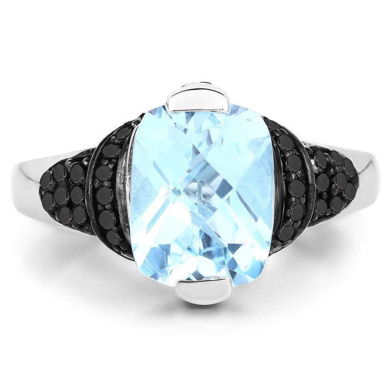 Bids.com 3.81 Carat Genuine Baby Swiss Blue Topaz, Black Diamond and White Diamond .925 Sterling Silver Ring Rings White Smoke size 6.00,size 7.00,size 8.00,size 5.00,size 9.00,size 10.00
