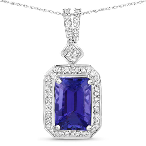 Bids.com 2.56 Carat Genuine Tanzanite and White Diamond 14K White Gold Pendant Pendants White Smoke