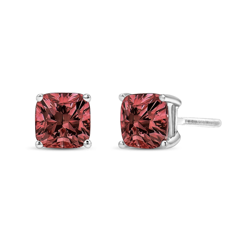 Bids.com 14K White Gold 1 1/2 Cttw Lab Grown Pink Cushion 4-Prong Set Classic Diamond Solitaire Stud Earrings (Pink Color, VS1-VS2 Clarity) Earrings White Smoke White.Gold / 0.5