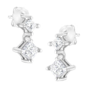 Bids.com 14K White Gold 3/4 cttw Double Diamond Princess-Cut Stud Earrings (I-J Clarity, I2-I3 Color) Earrings White Smoke White.Gold / 0.75