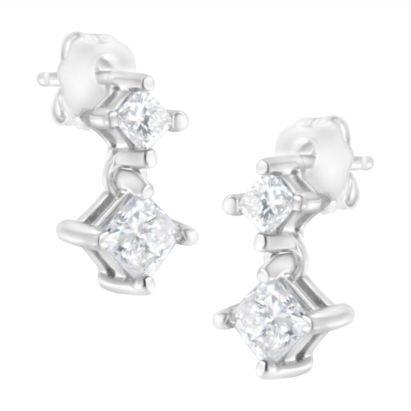 Bids.com 14K White Gold 3/4 cttw Double Diamond Princess-Cut Stud Earrings (I-J Clarity, I2-I3 Color) Earrings White Smoke White.Gold / 0.75