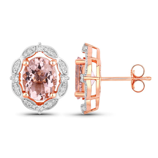 Bids.com 3.52 Carat Genuine Morganite and White Diamond 14K Rose Gold Earrings Earrings White Smoke