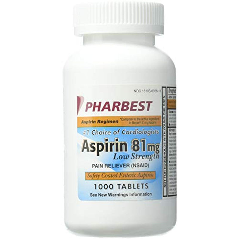 Pharbest Aspirin PHARBEST 81mg - 1000 Tablets Tablet Computers White Smoke Default Title