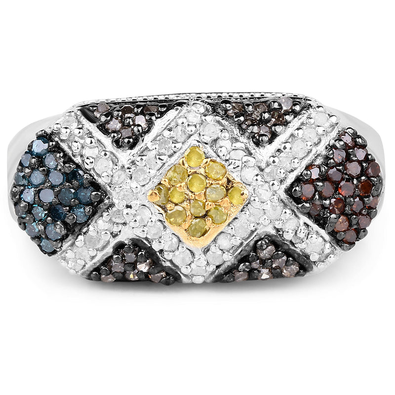 Bids.com 0.61 Carat Genuine Multi Diamond .925 Sterling Silver Ring Rings White Smoke size 6.00,size 7.00,size 8.00