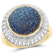 Bids.com 4.90 Carat Genuine Cobalt Blue Drusy .925 Sterling Silver Ring Rings White Smoke size 6.00,size 9.00,size 7.00,size 8.00,size 5.00,size 10.00
