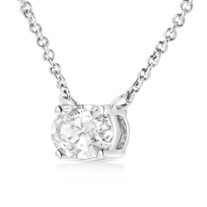 Bids.com 14K White Gold 1/2 Cttw Lab Grown Oval Shape Solitaire Diamond East West 18" Pendant Necklace (E-F Color, VS1-VS2 Clarity) Necklaces White Smoke White.Gold / 18