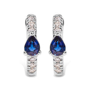 Bids.com 10K White Gold Pear Shaped Blue Sapphire and 1/10 Cttw Diamond Huggy Hoop Earrings (H-I Color, I1-I2 Clarity) Earrings White Smoke White.Gold / 0.108