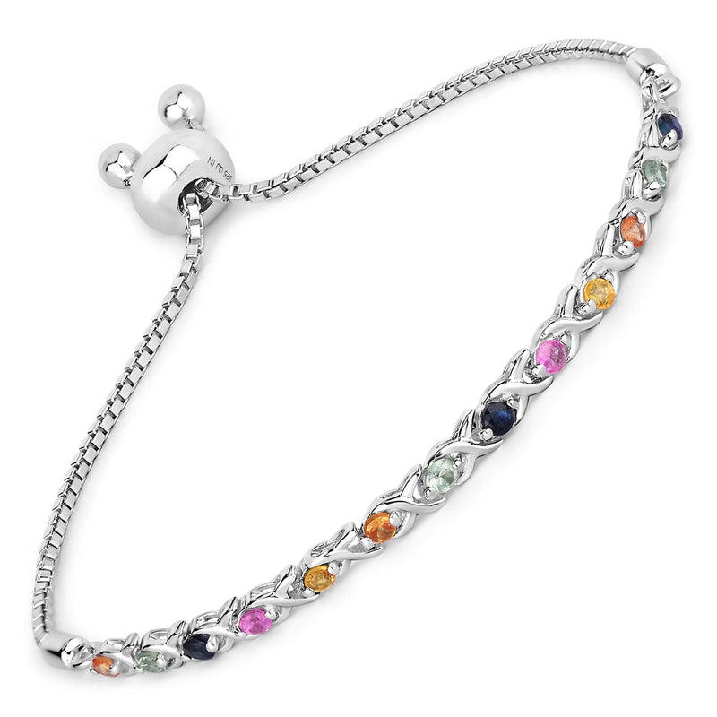 Bids.com 0.88 Carat Genuine Multi Sapphire .925 Sterling Silver Bracelet Bracelets White Smoke size 10.00