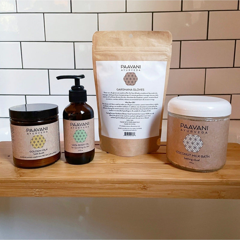 Paavani Ayurveda Bath Stack | Ayurvedic Self-Care Ritual for Body, Mind, Spirit & Skin simple Lavender Vata - for dry skin / Small/Medium / Glass Jar,Vata - for dry skin / Small/Medium / Compostable Refill,Vata - for dry skin / Large / Glass Jar,Vata - for dry skin / Large / Compostable Refill,Pitta - for sensitive skin / Small/Medium / Glass Jar,Pitta - f