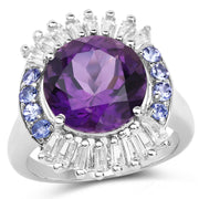 Bids.com 5.24 Carat Genuine Amethyst, Tanzanite & White Topaz .925 Sterling Silver Ring Rings White Smoke size 7.00,size 8.00,size 6.00,size 9.00,size 5.00,size 10.00
