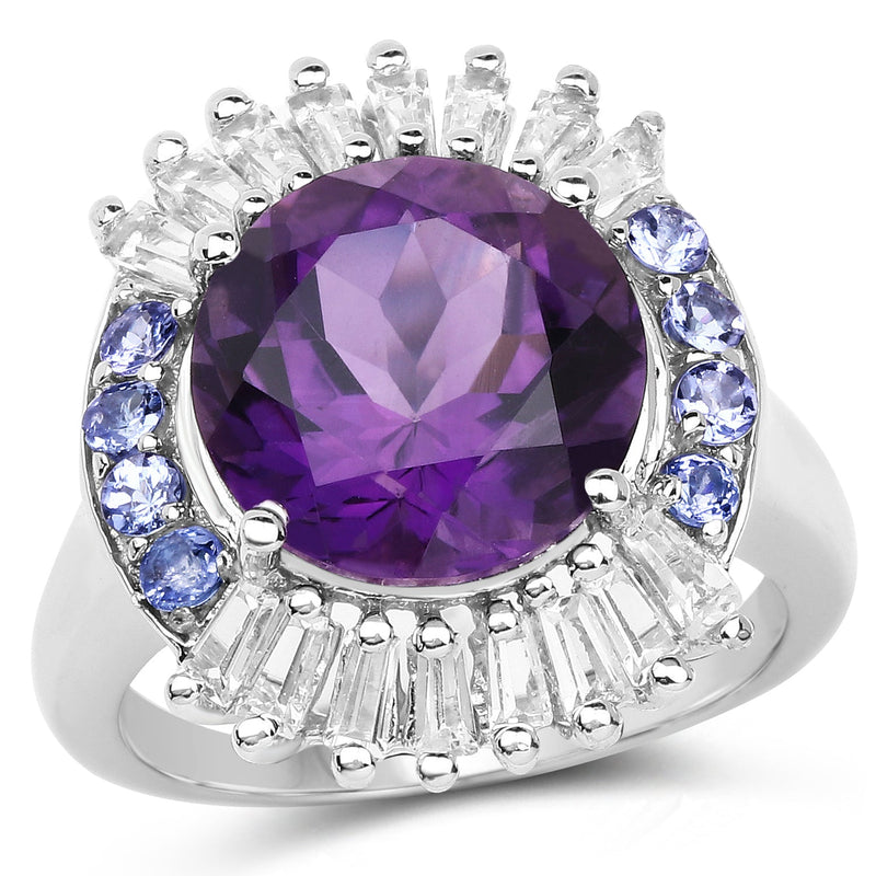 Bids.com 5.24 Carat Genuine Amethyst, Tanzanite & White Topaz .925 Sterling Silver Ring Rings White Smoke size 7.00,size 8.00,size 6.00,size 9.00,size 5.00,size 10.00
