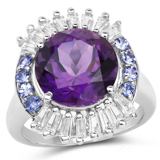 Bids.com 5.24 Carat Genuine Amethyst, Tanzanite & White Topaz .925 Sterling Silver Ring Rings White Smoke size 7.00,size 8.00,size 6.00,size 9.00,size 5.00,size 10.00