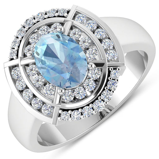 Bids.com 1.57 Carat Genuine Aquamarine and White Diamond 14K White Gold Ring Rings White Smoke size 6.00,size 7.00,size 8.00,size 9.00
