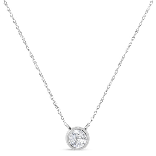 Bids.com AGS Certified 10K White Gold 1/5 Cttw Bezel Set Round Diamond Solitaire 16-18" Adjustable Pendant Necklace (H-I Color, SI1-SI2 Clarity) Necklaces White Smoke White.Gold / 18