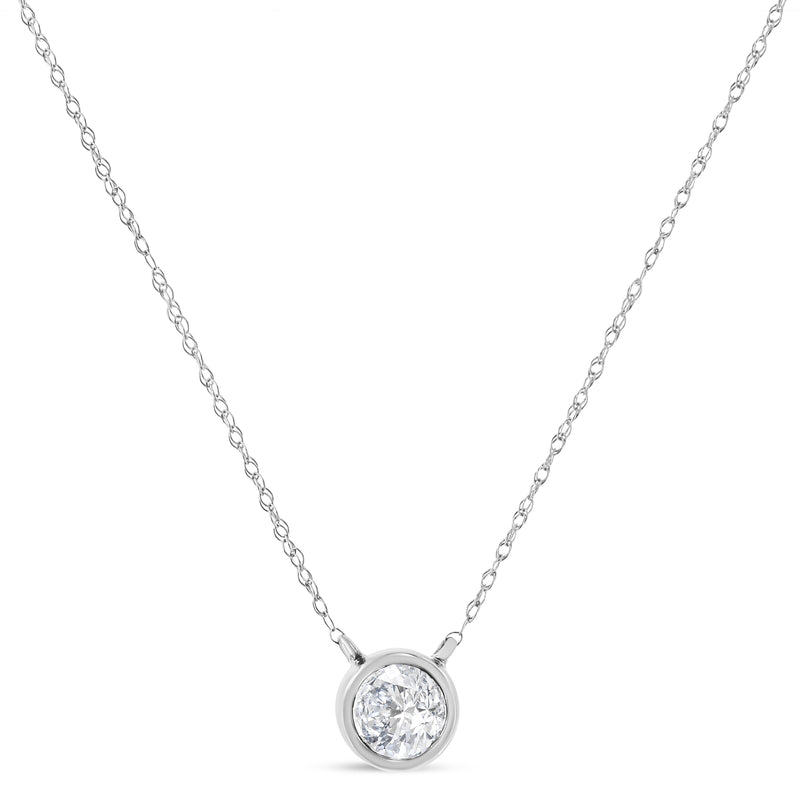 Bids.com AGS Certified 10K White Gold 1/3 Cttw Bezel Set Round Diamond Solitaire 16-18" Adjustable Pendant Necklace (I-J Color, SI1-SI2 Clarity) Necklaces White Smoke White.Gold / 18