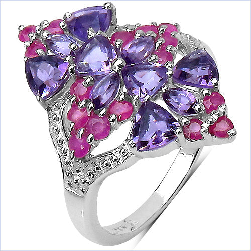 Bids.com 2.58 Carat Genuine Amethyst & Ruby .925 Sterling Silver Ring Rings White Smoke size 6.00,size 7.00,size 8.00,size 9.00