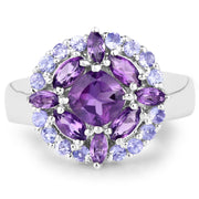 Bids.com 2.19 Carat Genuine Amethyst and Tanzanite .925 Sterling Silver Ring Rings White Smoke size 8.00,size 6.00,size 7.00,size 9.00