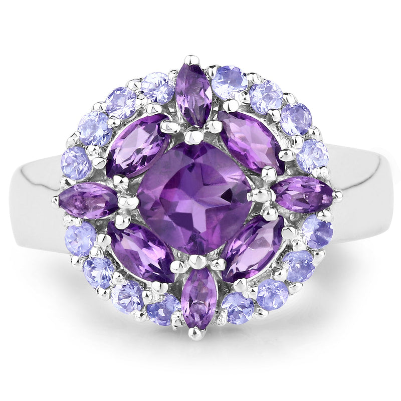 Bids.com 2.19 Carat Genuine Amethyst and Tanzanite .925 Sterling Silver Ring Rings White Smoke size 8.00,size 6.00,size 7.00,size 9.00