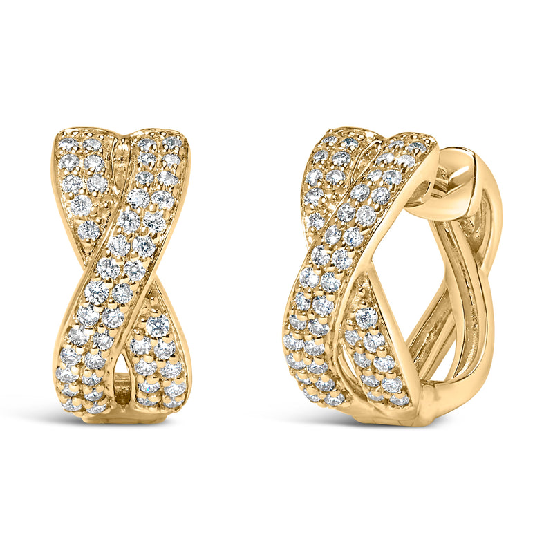 Bids.com 14K Yellow Gold 1/3 Cttw Diamond Criss Cross Huggie Hoop Earrings (G-H Color, SI2-I1 Clarity) Earrings White Smoke Yellow.Gold / 0.35