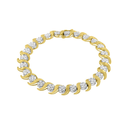 Bids.com 10K Yellow Gold 4.00 Cttw Round-Cut Diamond Floral Link 7.5" Bracelet (H-I Color, I2-I3 Clarity) Bracelets White Smoke Yellow.Gold / 7.5