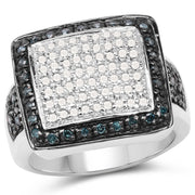 Bids.com 0.64 Carat Genuine White Diamond and Blue Diamond .925 Sterling Silver Ring Rings White Smoke size 6.00,size 7.00,size 8.00,size 9.00
