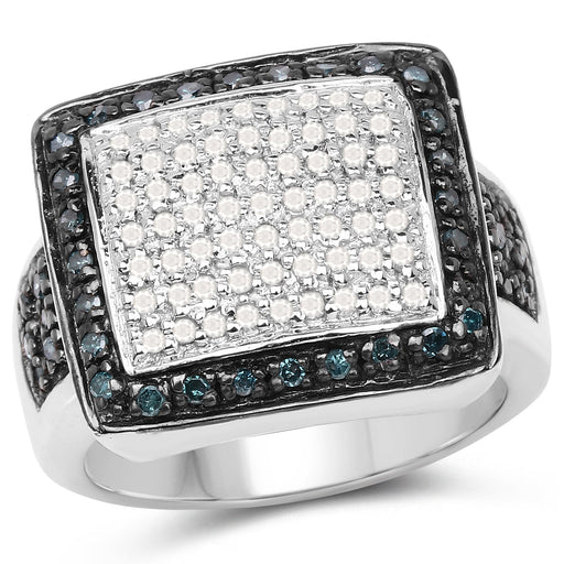 Bids.com 0.64 Carat Genuine White Diamond and Blue Diamond .925 Sterling Silver Ring Rings White Smoke size 6.00,size 7.00,size 8.00,size 9.00