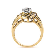 Bids.com 10K Yellow Gold 1/2 Cttw Round and Baguette Diamond Flower Swirl Cocktail Ring (I-J Color, SI2-I1 Clarity) - Ring Size 7 Rings White Smoke 7 / Yellow.Gold