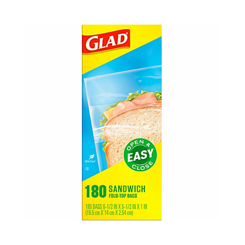 Glad Glad Fold Top Food Storage Plastic Sandwich Bags, 6.5 X 5.5, Clear, 180 Bags/Box, 12 Boxes/Carton CLO60771 Storage & Organization Yellow