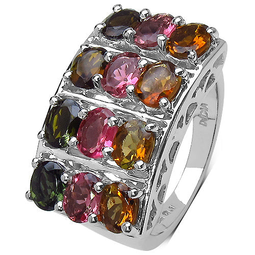 Bids.com 3.72 Carat Genuine Multi Tourmaline .925 Sterling Silver Ring Rings White Smoke size 6.00,size 7.00,size 8.00,size 9.00,size 10.00,size 11.00,size 12.00,size 5.00