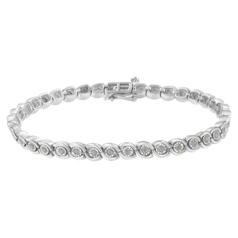 Bids.com .925 Sterling Silver 1.0 cttw Miracle Set Diamond Spiraling Bezel Link Bracelet(I-J Color, I3 Clarity) -7.25" Bracelets White Smoke White.Sterling Silver / 7.25