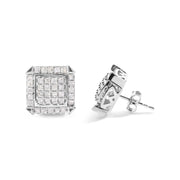 Bids.com 10K White Gold 1 1/10 Cttw Princess Diamond Composite and Halo Stud Earrings (I-J Color, I1-I2 Clarity) Earrings White Smoke White.Gold / 1.09