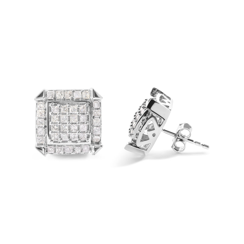 Bids.com 10K White Gold 1 1/10 Cttw Princess Diamond Composite and Halo Stud Earrings (I-J Color, I1-I2 Clarity) Earrings White Smoke White.Gold / 1.09