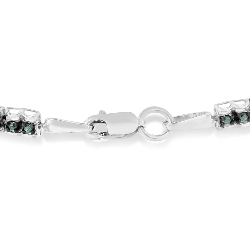 Bids.com Black Rhodium over .925 Sterling Silver 1.0 Cttw Rose Cut Diamond Double-Link 7" Tennis Bracelet (Blue Color, I1-I2 Clarity) Bracelets White Smoke White.Sterling Silver / 7