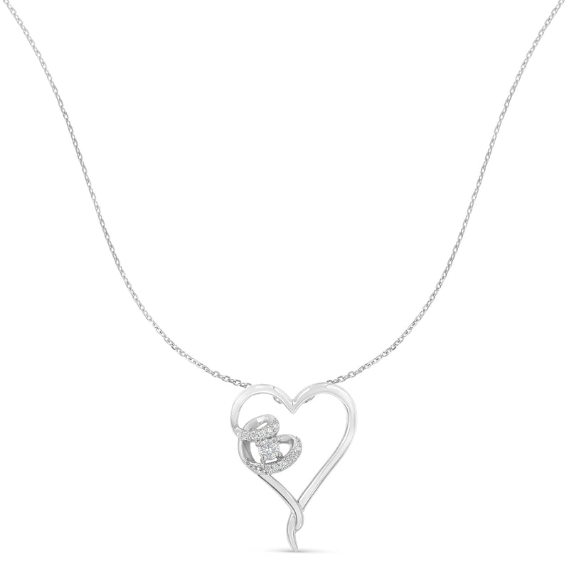 Bids.com .925 Sterling Silver 1/10 cttw Diamond Heart Pendant Necklace (H-I, I1-I2) Necklaces White Smoke White.Sterling Silver / 18
