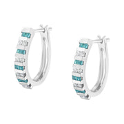Bids.com 10k White Gold Round and Blue Baguette 1/2 cttw Diamond Hoop Earrings (I-J Color, I2-I3 Clarity) Earrings White Smoke White.Gold / 0.5