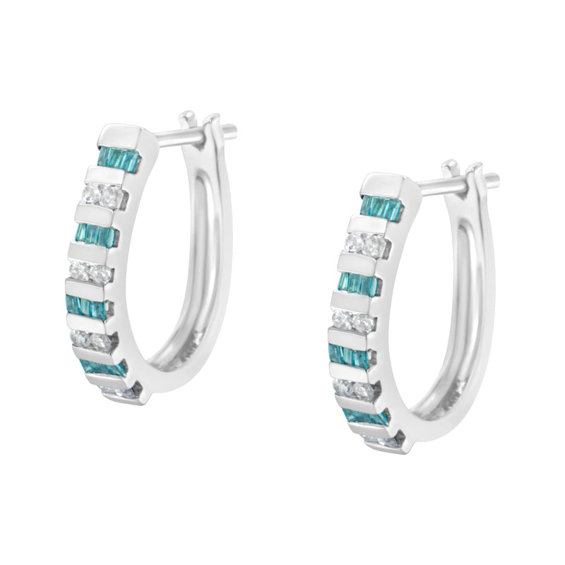 Bids.com 10k White Gold Round and Blue Baguette 1/2 cttw Diamond Hoop Earrings (I-J Color, I2-I3 Clarity) Earrings White Smoke White.Gold / 0.5