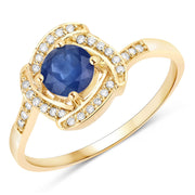 Bids.com 0.73 Carat Genuine Blue Sapphire and White Diamond 14K Yellow Gold Ring Rings White Smoke size 5.00,size 6.00,size 7.00,size 8.00,size 9.00