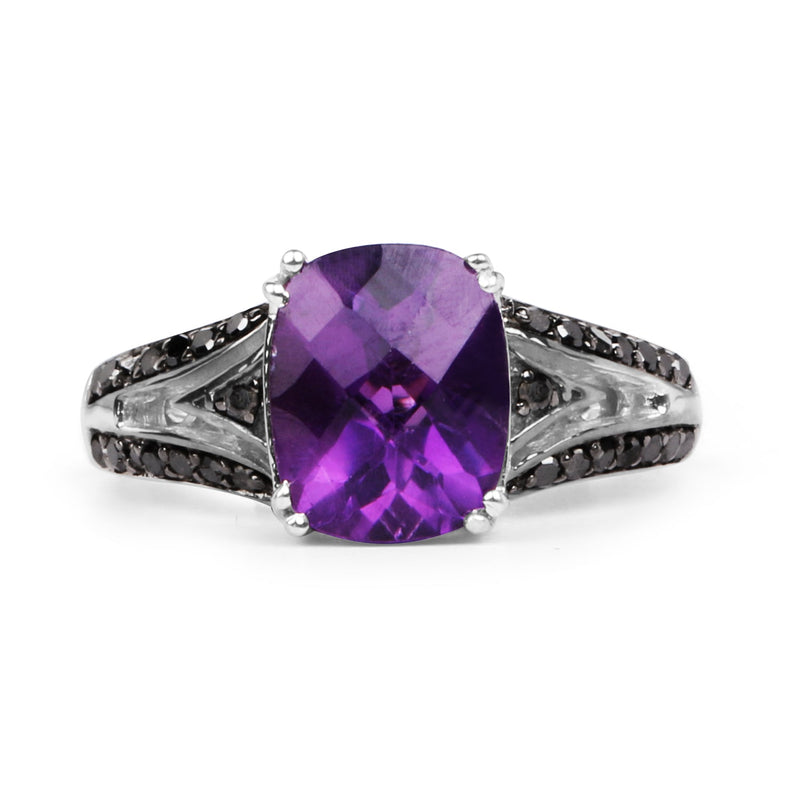 Bids.com 2.87 Carat Genuine Amethyst and Black Diamond .925 Sterling Silver Ring Rings White Smoke size 6.00,size 7.00,size 8.00,size 9.00,size 5.00