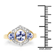 Bids.com 14K Yellow Gold Plated 1.58 Carat Genuine Tanzanite and White Topaz .925 Sterling Silver Ring Rings White Smoke size 7.00,size 8.00,size 6.00,size 9.00