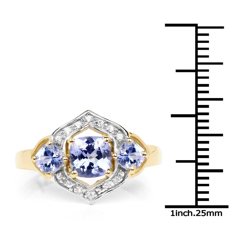 Bids.com 14K Yellow Gold Plated 1.58 Carat Genuine Tanzanite and White Topaz .925 Sterling Silver Ring Rings White Smoke size 7.00,size 8.00,size 6.00,size 9.00
