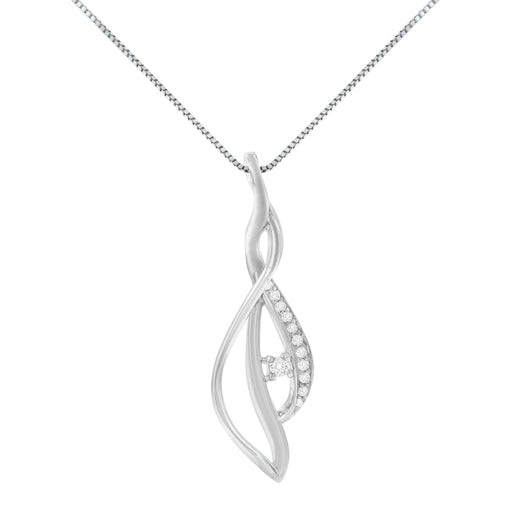 Bids.com Espira 10K White Gold Round Diamond Accented Open Cascade Twist 18" Pendant Necklace (1/10 Cttw, J-K Color, I1-I2 Clarity) Necklaces White Smoke White.Gold / 18