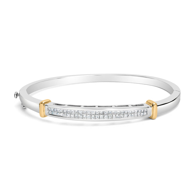 Bids.com 14K Two-Toned Gold Princess Cut Diamond Fashion Bangle (1 cttw, H-I Color, SI1-SI2 Clarity) Bracelets White Smoke YellowWhite.Gold / 7