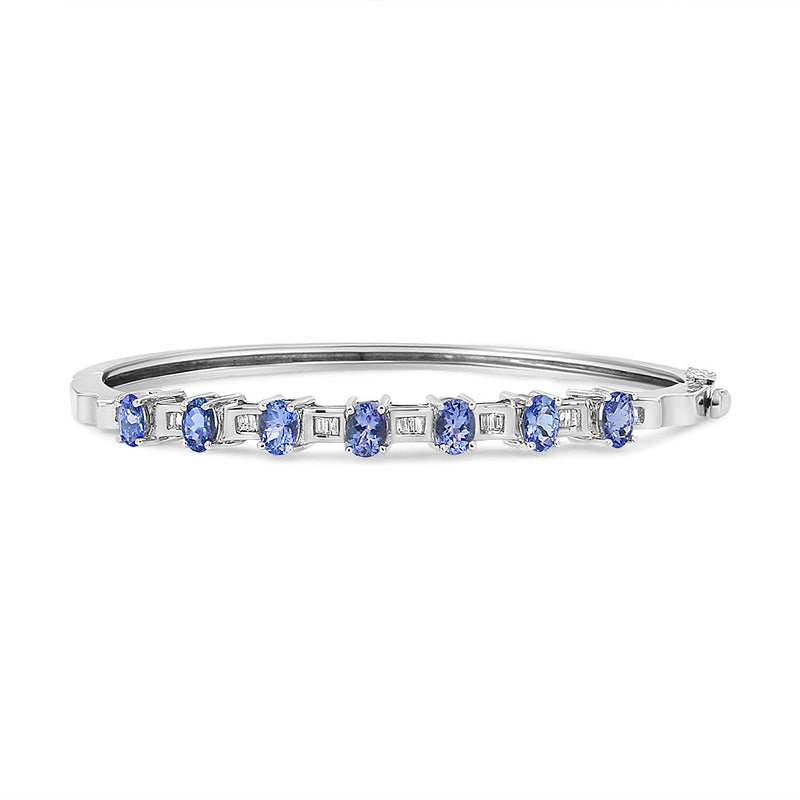 Bids.com 14K White Gold 5 MM Oval Blue Tanzanite and 1/4 Cttw Diamond Bangle (H-I Color, VS2-SI1 Clarity) - Fits wrists up to 7 1/2 Inches Bracelets White Smoke White.Gold / 7